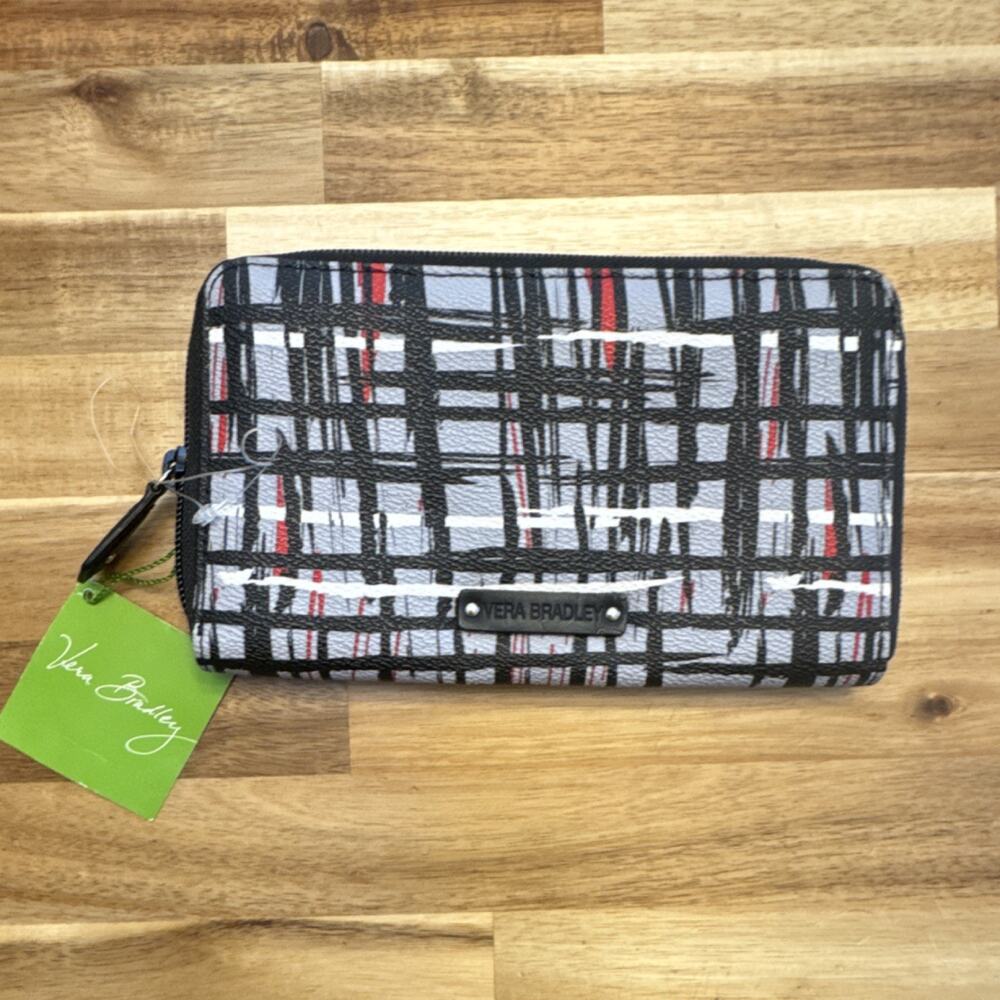 Vera Bradley‎ Accordion Wallet Black/White/Red Plaid Zip Around - Picture 1 of 4